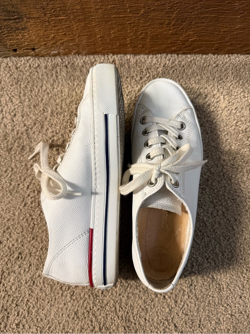 Paul Green White Sneakers with Red & Navy Stripe